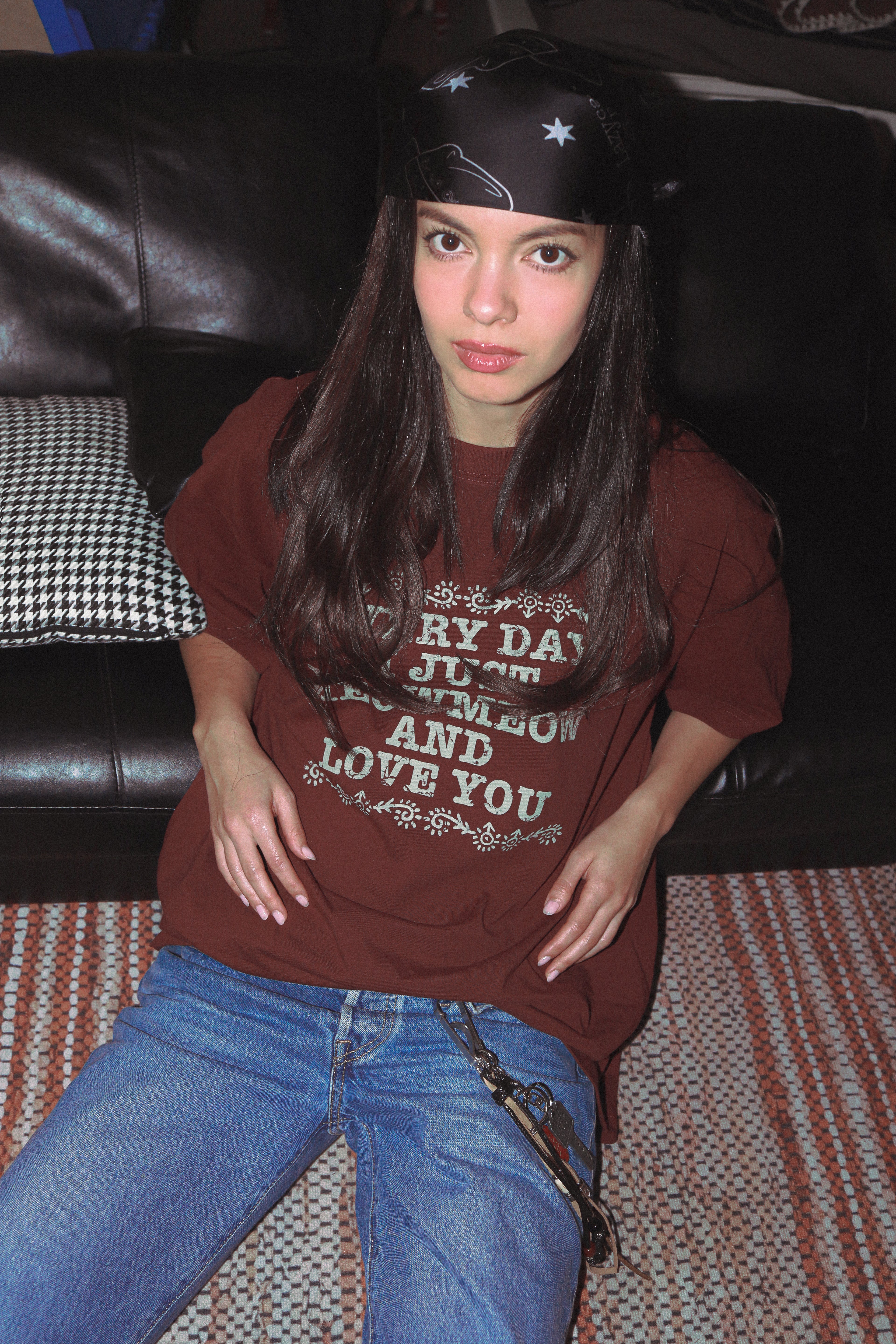 'Every day I just Meow Meow and love you.' Tee Burgundy