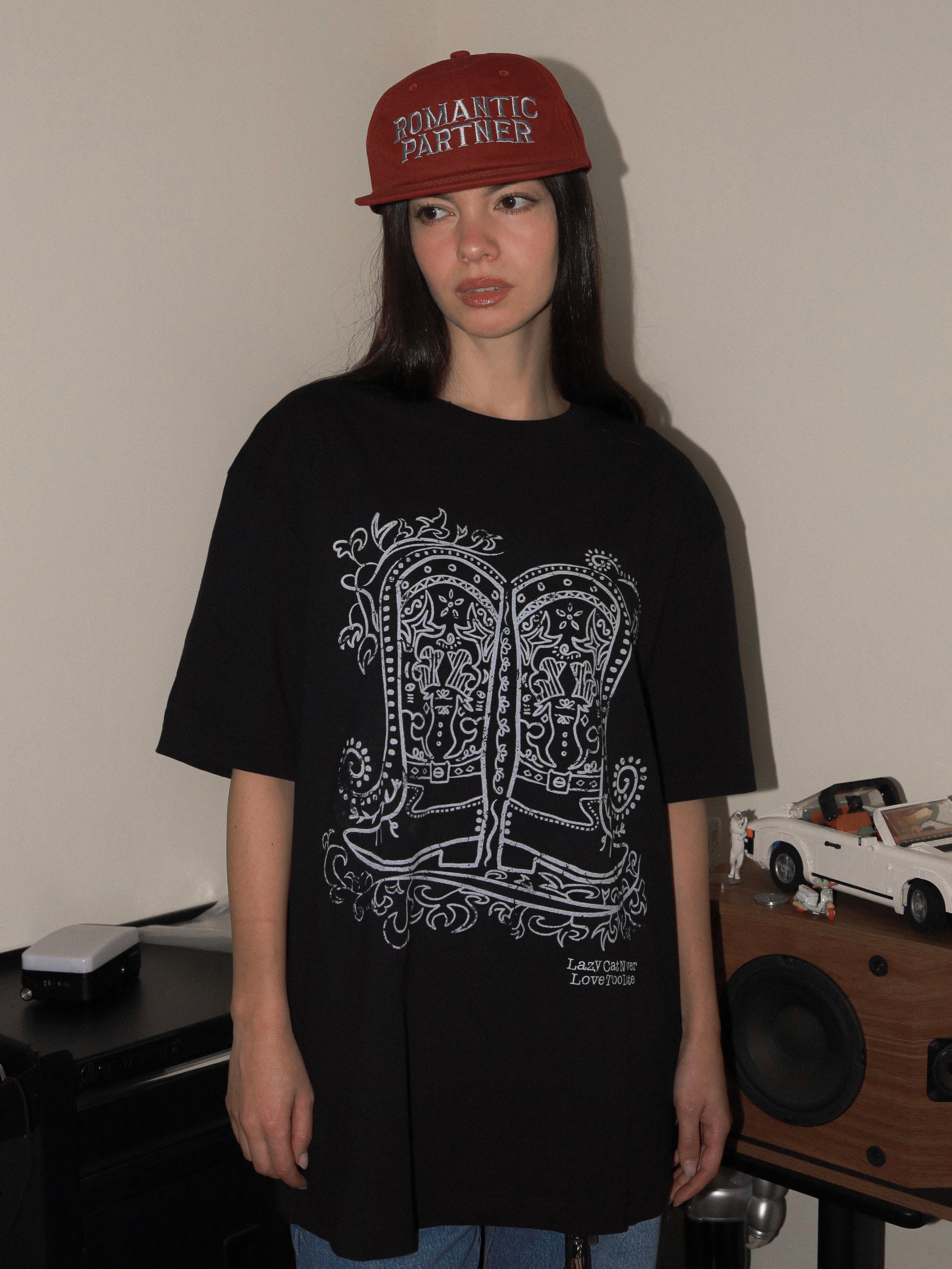 Lazy Cat Boots Tee Black