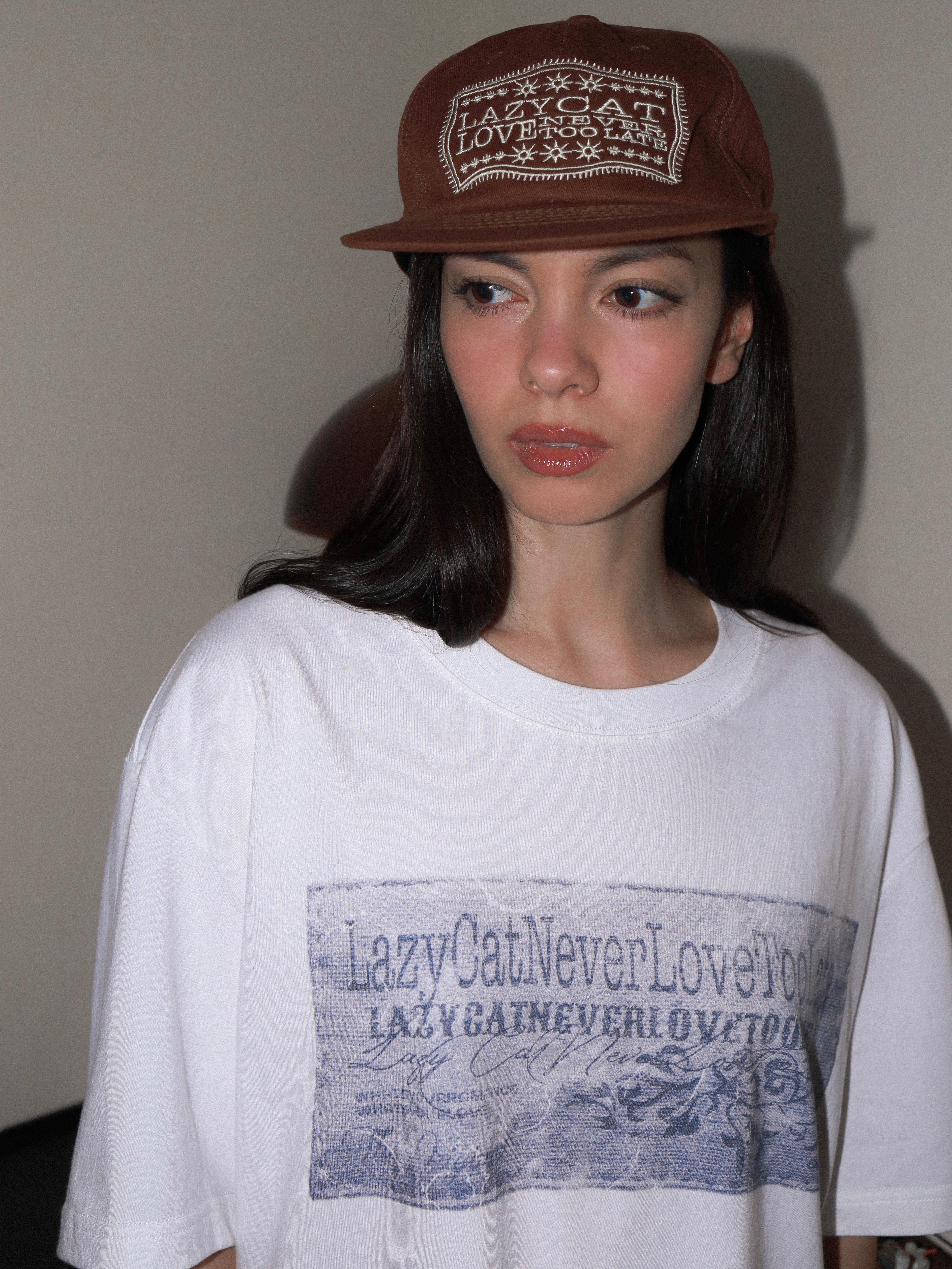 Lazy Cat Name Tag Print Tee White