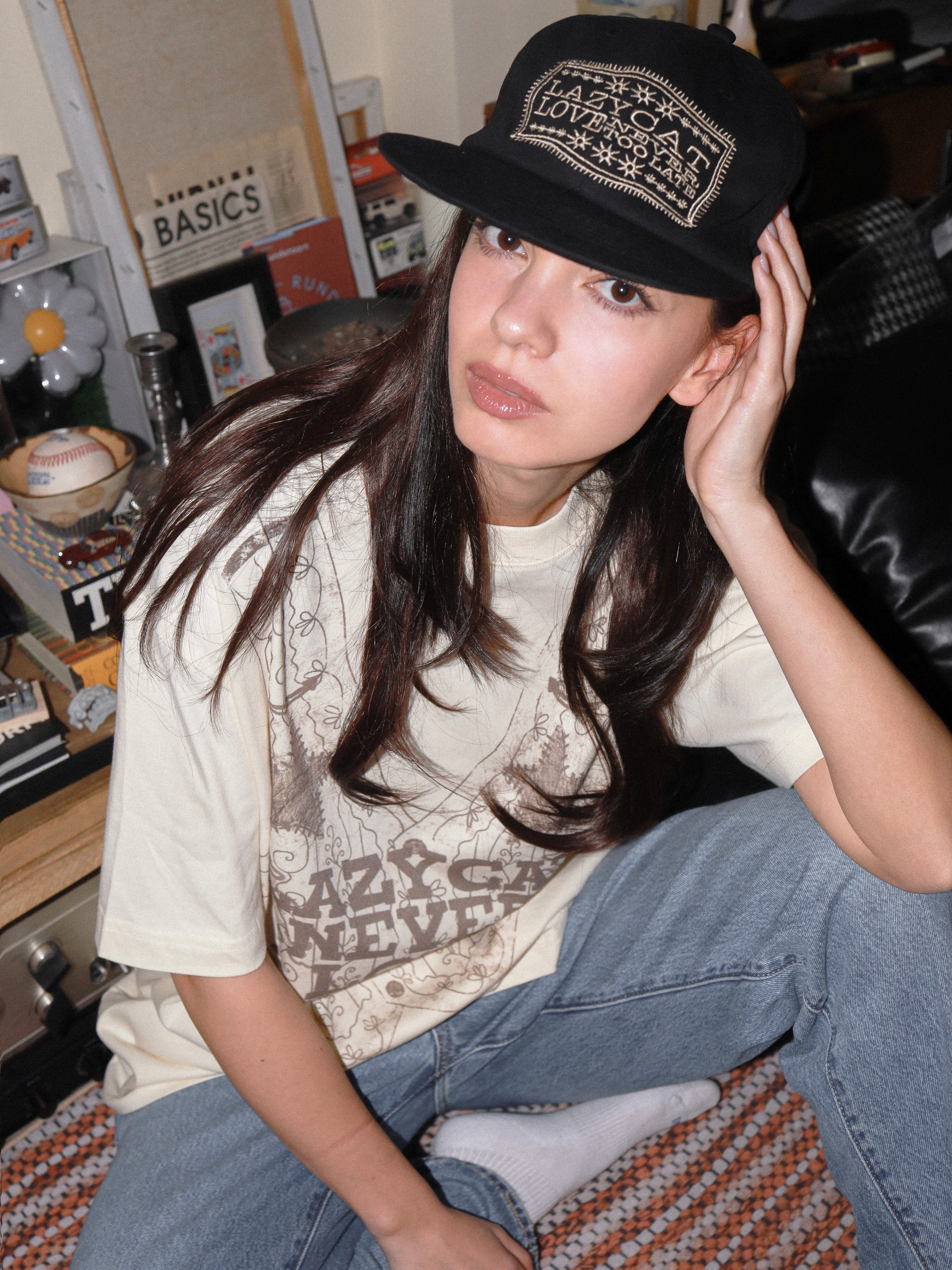 Lazy Cat Logo Cap Black