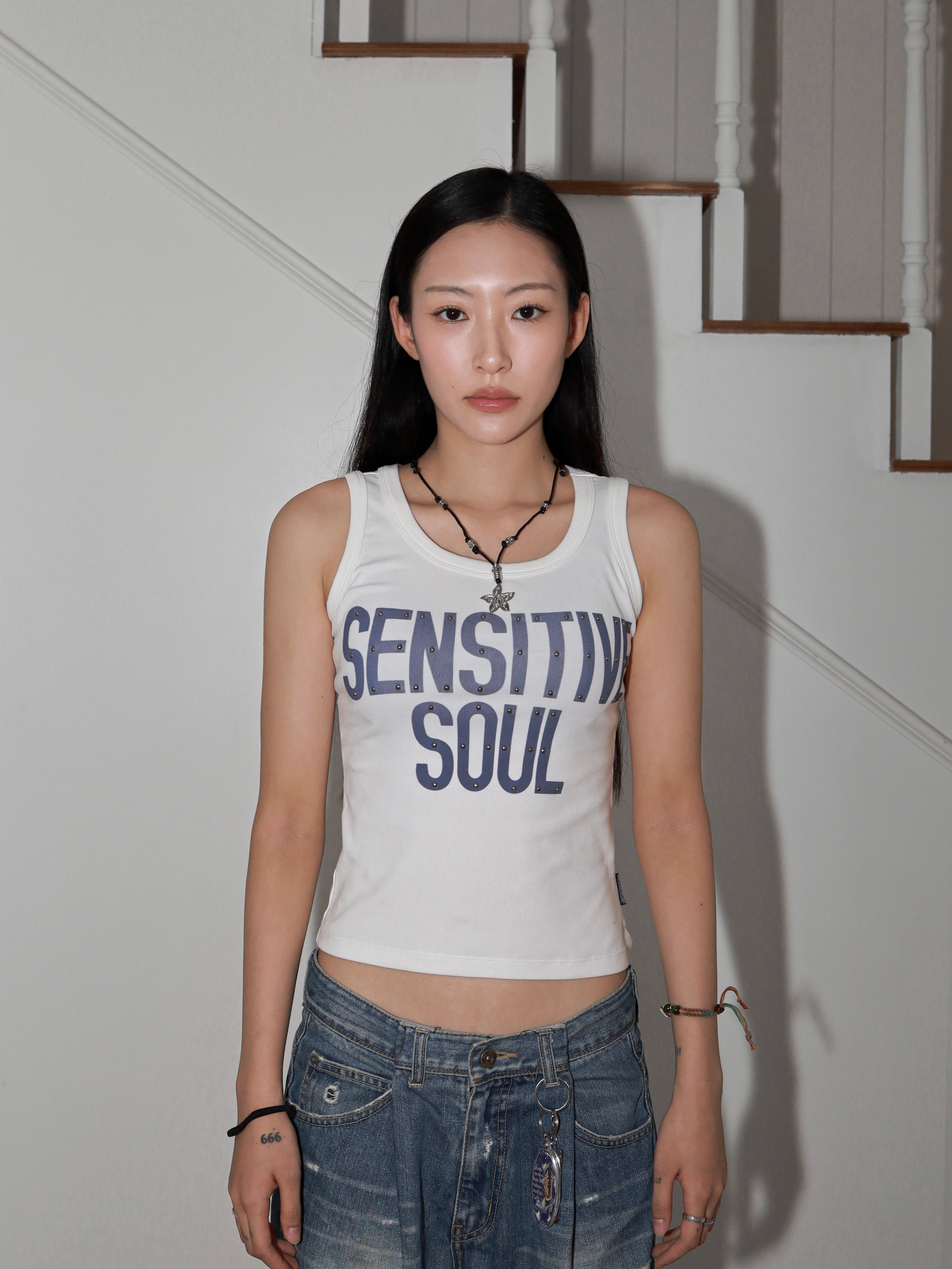 "Sensitive Soul" Sleeveless White