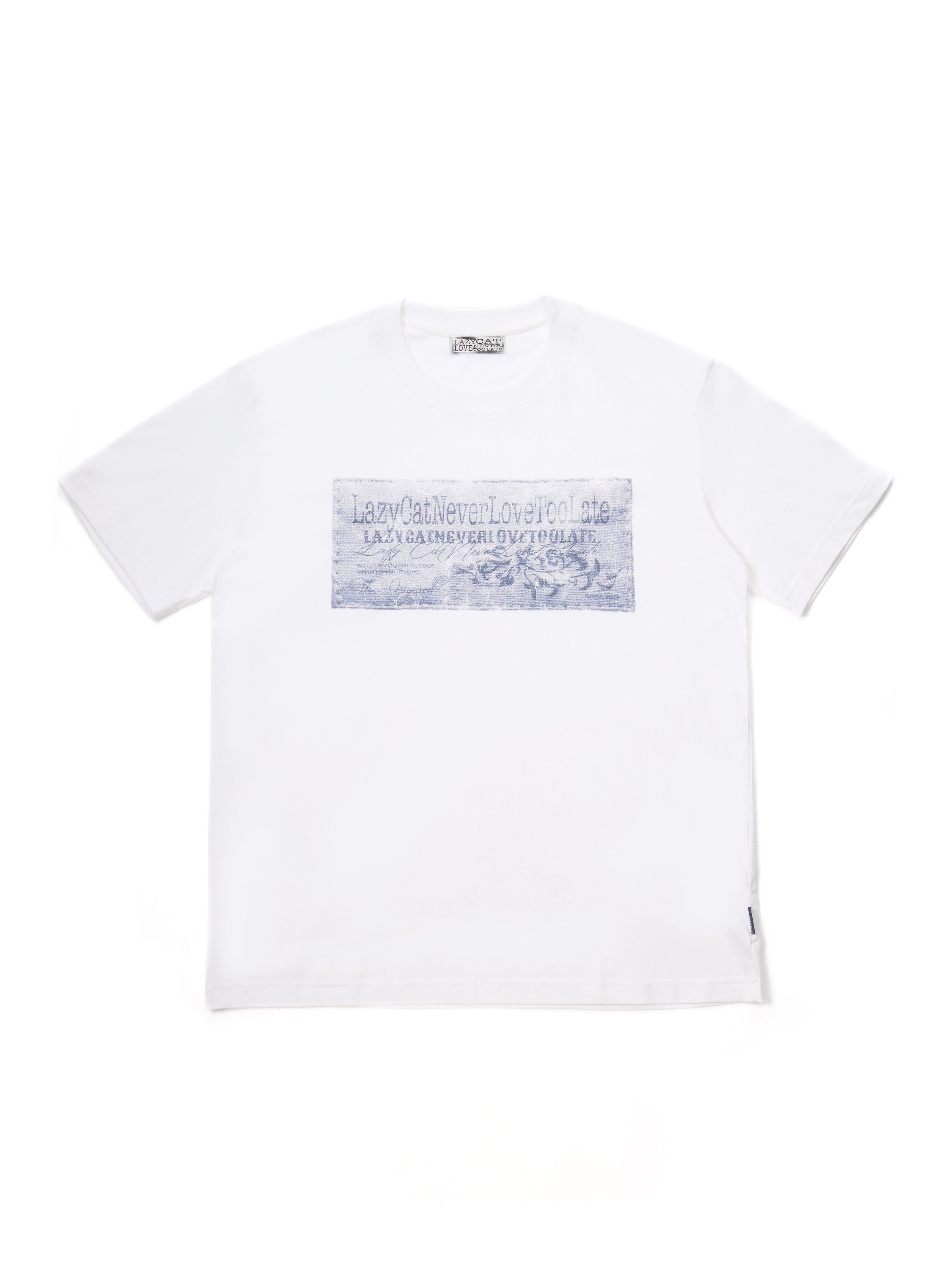 Lazy Cat Name Tag Print Tee White